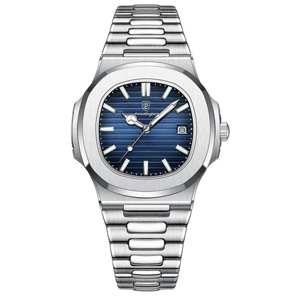 POEDAGAR Stainless Steel Watch Men Luxury Brand Business Luminous Waterproof Male Clock Square Calendar Men Quartz Wristwatches