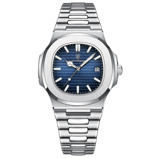POEDAGAR Stainless Steel Watch Men Luxury Brand Business Luminous Waterproof Male Clock Square Calendar Men Quartz Wristwatches