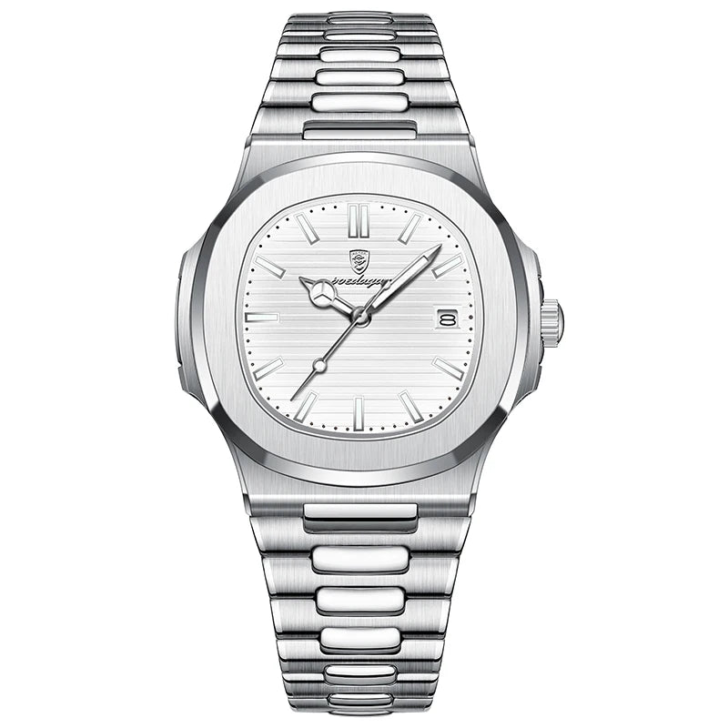 POEDAGAR Stainless Steel Watch Men Luxury Brand Business Luminous Waterproof Male Clock Square Calendar Men Quartz Wristwatches