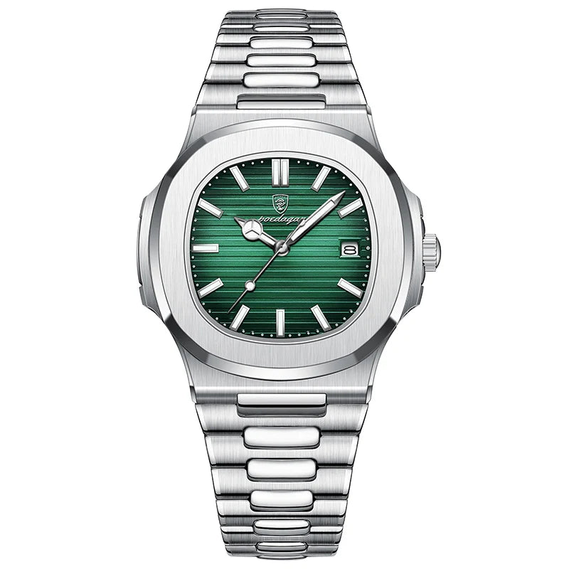 POEDAGAR Stainless Steel Watch Men Luxury Brand Business Luminous Waterproof Male Clock Square Calendar Men Quartz Wristwatches