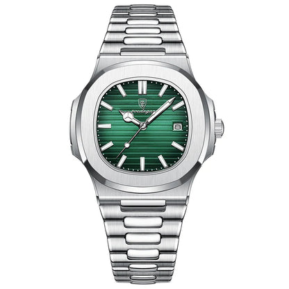 POEDAGAR Stainless Steel Watch Men Luxury Brand Business Luminous Waterproof Male Clock Square Calendar Men Quartz Wristwatches